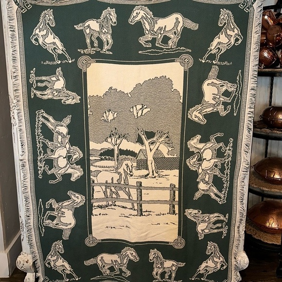 Western Horse Print Blanket Throw Positive Negative Sides Coastal Cowgirl - Picture 1 of 7